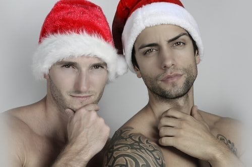 cute gay couple holidays gifts santa 