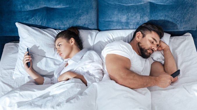 couple bed dry spell on cell phones